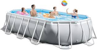 Amazon Com Intex 16 5ft X 9ft X 48in Oval Prism Frame Pool Set Light Grey Garden Outdoor In Ground Pools Pool Above Ground Pool Liners