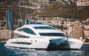 A new catamaran will soon provide shuttle service between monaco and italy. Porsche Design Yacht Royal Falcon One Monaco Syt