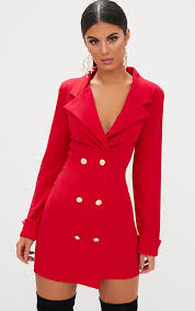 Red Gold Button Detail Blazer Dress Red Blazer Dress Blazer Dress Edgy Outfits