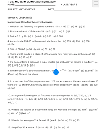 Sample Mathematics Theory And Objective Questions For Year 4 5 And 6 Third Term Mid Term Examinations 2018 2019 Mathematics This Or That Questions Theories
