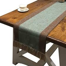 Phnam Mint Table Runner With Tassels Linen Cotton Long Green And Brown Coffee Dining Table Cloth Runners Non Slip For Lavorist Dining Table Cloth Dining Table Runners Dining Table