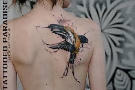 Additions to your finished swallows. Watercolor Swallow Tattoo On Girl S Back By Dopeindulgence