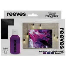 The best paint brands options photo: Reeves Pre Mixed Acrylic Pour Paint 4 Pack Galaxy Officeworks