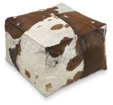 17'' h x 19.7'' d. Brown White Block Cowhide Ottoman April Oak
