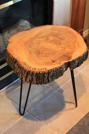 Live Edge Table Hickory Live Edge Rustic End Table Live Edge Slab Hairpin Leg Table Log Cabin Deco Rustic Log Furniture Rustic End Tables Round Wood Table