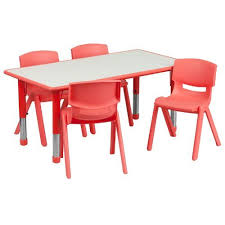 Flash Furniture Adjustable Rectangular Plastic Activity Table Set With 4 School Stack Chairs 23 625 By 47 2 Flash Furniture Table And Chair Sets Durable Table