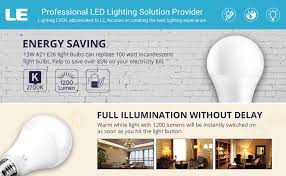 Amazon Com Le 100w Equivalent Led Light Bulbs 13w 1200 Lumens 2700k Soft Warm White Non Dimmable E26 Medium Base A21 Type A Big Bulb 15000 Hour Lifetime Pack Of 8 Kitchen Dining