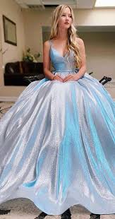 Romantic Sky Blue Ball Gown Prom Gown Sparkly V Neck Party Dress Psk184 In 2020 Pretty Prom Dresses Cute Prom Dresses Glitter Prom Dresses