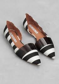 Black And White Pointed Toe Flats Other Stories Pointed Toe Flats In Black And White 100 Cow Nappa Black And White Stripes A Striped Shoes Flats Leather Shoes Woman Pointed Toe Flats
