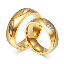 2pcs 18k Gold Plated Titanium Steel Couple Ring Engagement Wedding Promise Rings Rings For Men Jewelry Wedding Rings Cubic Zirconia Wedding Rings