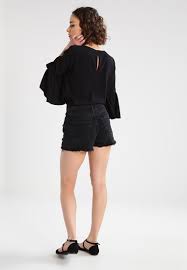 Topshop Petite Mom Denim Shorts Washedblack Women Clothing