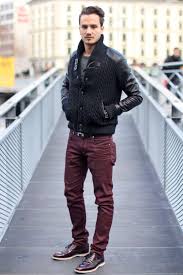 Men S Black Knit Bomber Jacket Charcoal Print Crew Neck T Shirt Burgundy Jeans Burgundy Leather Brogues Jackets Men Fashion Brogues Outfit Mens Pants Fashion