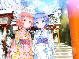 寒中お見舞い絵 アニメ着物 アニメチビ マンガアニメ