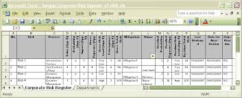 The template contains columns for identification, description, and risk type. The Sample Risk Register