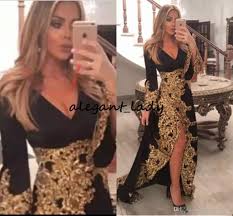 Black And Gold Long Sleeve Prom Dress Black Long Sleeve Prom Dresses With Gold Lace Appliqued 2019 Long Evening Party Form Long Sleeve Dress Formal Black Long Sleeve Prom Dress Best Evening Dresses