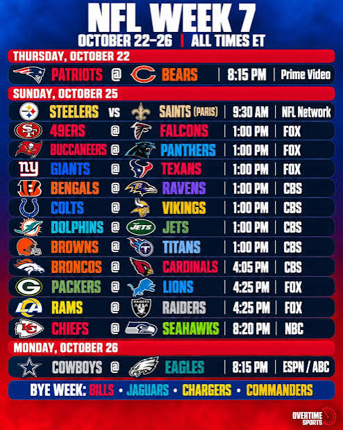 Your week 7 schedule is here 🔥