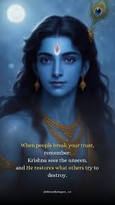 Pain suddenly makes sense when you hear this… Krishna never breaks a soul  to destroy it. He breaks you to rebuild you into the version that your  destiny needs. 💙 Has your