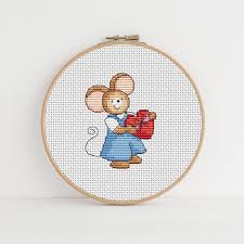 Very small cross stitch pattern suitable for making mini cards, magnets, buttons and other crafts projects. Furry Tales Mouse Valentines Cross Stitch Pattern