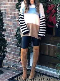Over The Knee Boots That Stay Up On Your Legs Spanx Leather Leggings Shein Color Block Sweater Casual Chic Style Autumn Fashion Women Outfits With Leggings