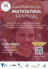 Community Event Warrnambool Multicultural Festival 5th October, Civic Green  Register for Free Tickets  https://whatson.warrnambool.vic.gov.au/warrnambool-multicultural-festival-1