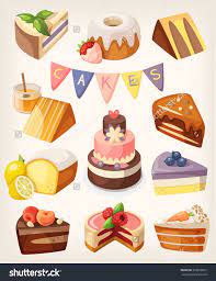 Set Of Colorful Tasty Pieces Of Cakes Slices Of Pies And Other Bakery Desserts Dessert Illustration Desserts Drawing Cute Food Art