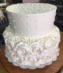 2 Tier Wedding Cake White Rosettes And Pearls Cute Birthday Cakes White Rosette Cake White Wedding Cakes