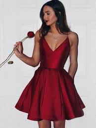 Simple Spaghetti Red Satin Short Prom Dresses Homecoming Dresses V Neck Prom Dresses Typ0656 Red Homecoming Dresses Simple Homecoming Dresses Satin Homecoming Dress