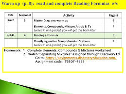 Classifying matter worksheets with answers akademiexcel. Warm Up P 8 Read And Complete Reading Formulas W S Ppt Video Online Download