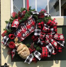 Black And White Plaid Christmas Wreath Rustic Bufflo Plaid Christmas Wreath Rustic Santa Head Evergreen Pine Base Black And White Also Red And Black Buffalo Check Wreath Christmas Wreaths Plaid Christmas Christmas