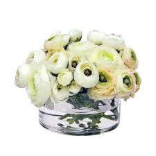 The whole length is 14. Faux White Ranunculus In Glass Vase Artificial Flower Arrangement Williams Sonoma
