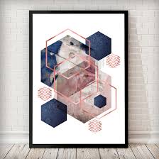 Gold leaves on navy ii by lanie loreth canvas art arrives ready to hang, with hanging accessories included and no additional framing required. East Urban Home Geometrical Hexagon Rose Gold Navy Blue Copper Blush Pink Framed Graphic Art Print Reviews Wayfair Co Uk