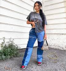 Cool ways to patch kids jeans. Blue Denim Patchwork Ripped Jeans Light And Dark Denim Fraid Etsy