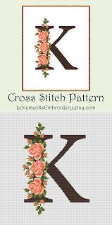 Counted cross stitch patterns monogram letter k. Monogram Letter K Modern Cross Stitch Pattern Floral Etsy Cross Stitch Patterns Flowers Modern Cross Stitch Patterns Cross Stitch Rose