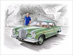 1965 Mercedes Benz 220se Coupe Pen Ink Pencils And Markers On 12 X 9 Watercolour Paper C Paul Chenard 2015 Private Commissio Oldtimer Zeichnungen Zeichnen