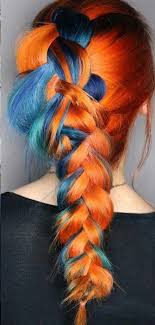 Half Blue Half Orange Dyed Braided Hair Color Haileymahonehair Hair Color Orange Hair Color Hair Styles