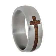 Cross Ring Titanium Ring For Men With A Koa Wooden Cross Christian Jewelry Titanium Rings For Men Mens Jewelry Rings For Men