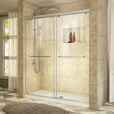 Frameless shower doors are made of heavy glass that gives the bathroom an impression of being much larger. Dreamline Charisma Frameless Bypass Sliding Shower Door Slimline 32 By 60 Single Threshold Shower Base Center Drain Dreamline Dl 6941c 04cl