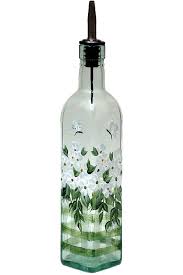 Hand Painted Glass Bottle Olive Oil Dispenser White Flowers Etsy In 2020 Painting Glassware Hand Painted Glassware Painted Glass Bottles