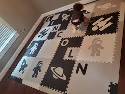 Softtiles Posted To Instagram Here S A Space Theme Play Mat With The Name Lincoln Running Diagonal Through The Mat Playroom Decor Playroom Design Kids Decor