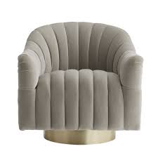 Gray Velvet Swivel Chair Barrel Back Club Style Velvet Swivel Chair