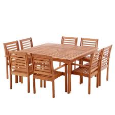 Amazonia Livorno 9 Piece Square Eucalyptus Wood Patio Dining Set Bt Square Set The Home Depot Patio Dining Wood Patio Patio Dining Set