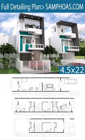 Sketchup 3 Story Narrow Home Plan 4 5x20m Samphoas Plan Narrow House Plans Narrow House Designs Architectural House Plans