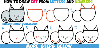 How To Draw A Cartoon Cat Step By Step How To Draw A Cute Cartoon Cat Completely From Letters Numbers Shapes Easy Step By Step Drawing Tutorial For Kids How To Draw Step By Step Drawing Tutoria Drawing