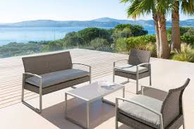 Salon Crete Mokaccino 4 Places Acier Traite Epoxy Resine Tressee Hesperide Reglisse 199 00 Mobilier De Jardin Design Meubles En Teck Mobilier Jardin