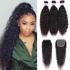 Unice Hair Icenu Series Freetress Super Wave Human Hair 3 Bundles With Lace Closure 4x4 Peruvian Virgin Hair Weave