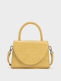 Charles & keith black semi circle top handle bag new rose gold chain timeless. Charles Keith Croc Effect Structured Top Handle Bag Ebay