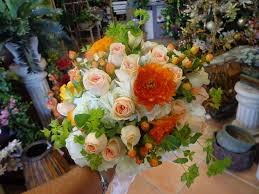 Bridal Bouquet Of White Hydrangea Peach Roses Coral Dahlia S Peach Hypericum Berry And Bulplurem Floral Desig Order Flowers Online China Rose Peach Roses