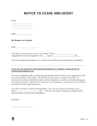 Edit this is a sample legal letter for employees leaving without notice and is issued on behalf of the aggreived company. Free Breach Of Contract Cease And Desist Letter Template Word Pdf Eforms