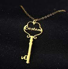 Personalized Name Key Chain Necklace Women Love Nameplate Jewelry Gift Fashion Personalized Key Pendant Necklace Pendant Necklace Heart Pendant Necklace Gold