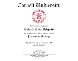 Happy to have completed my Procurement Strategy Certificate at Cornell…